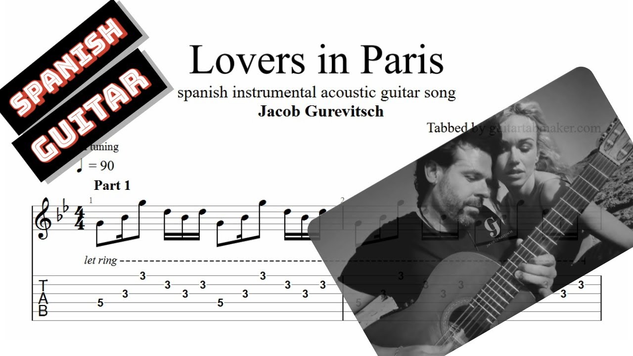 Lovers in Paris guitar tabs (PDF + Guitar Pro) instrumental spanish guitar music