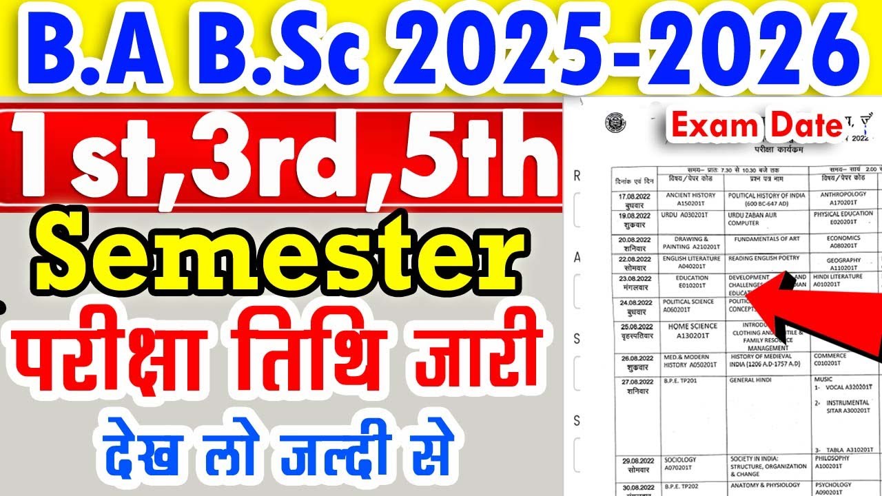 परीक्षा तिथि घोषित B.A B.Sc B.Com 1st 3rd 5th Semester Exam Date Declared 2025 2026 university exam