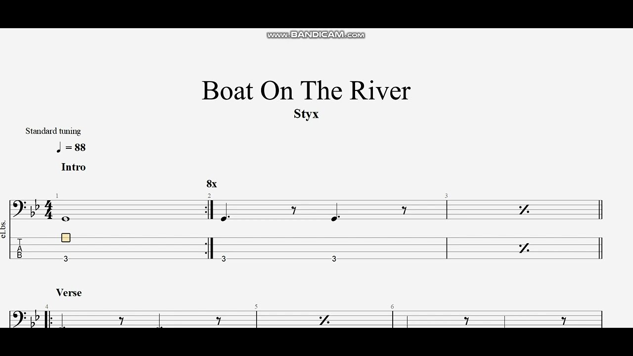 Styx - Boat On The River (bass tab)