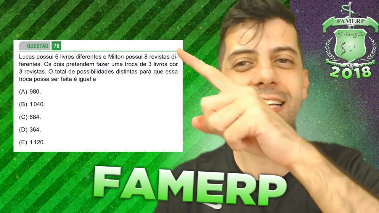 FAMERP 2018 - Q76 Mat - Lucas possui 6 livros diferentes e Milton possui 8 revistas