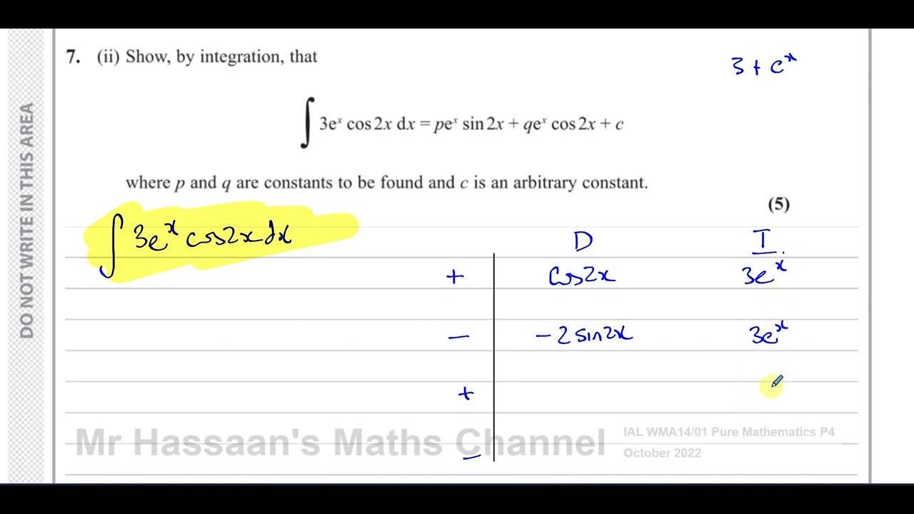 WMA14/01, IAL, (Edexcel), P4, October 2022, Q7(ii), Integration, Parts (DI method)