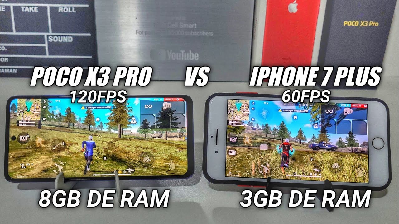 POCO X3 PRO VS IPHONE 7 PLUS COMPARATIVO FREE FIRE