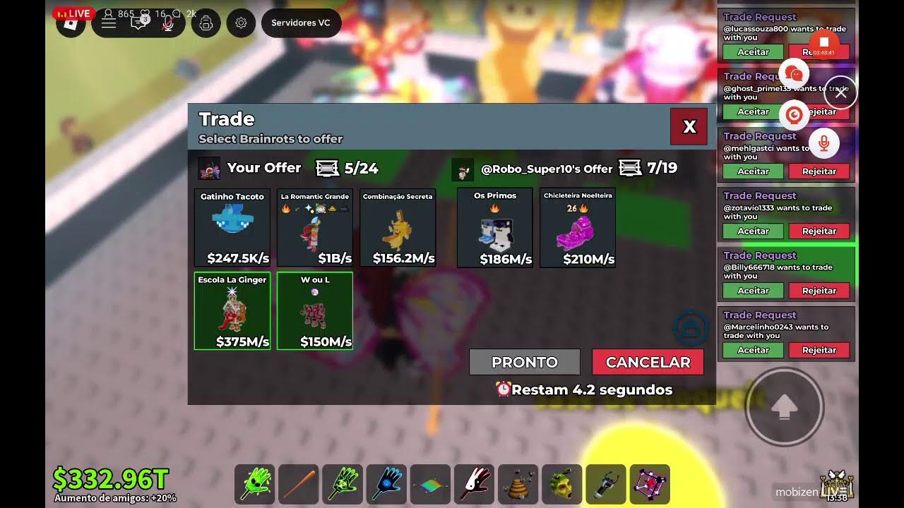 LIVE ROUBE UM BRAINROT VENDAS E TRADES