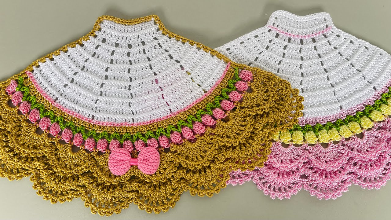 Saia de crochê para boneca pintada em pano de prato