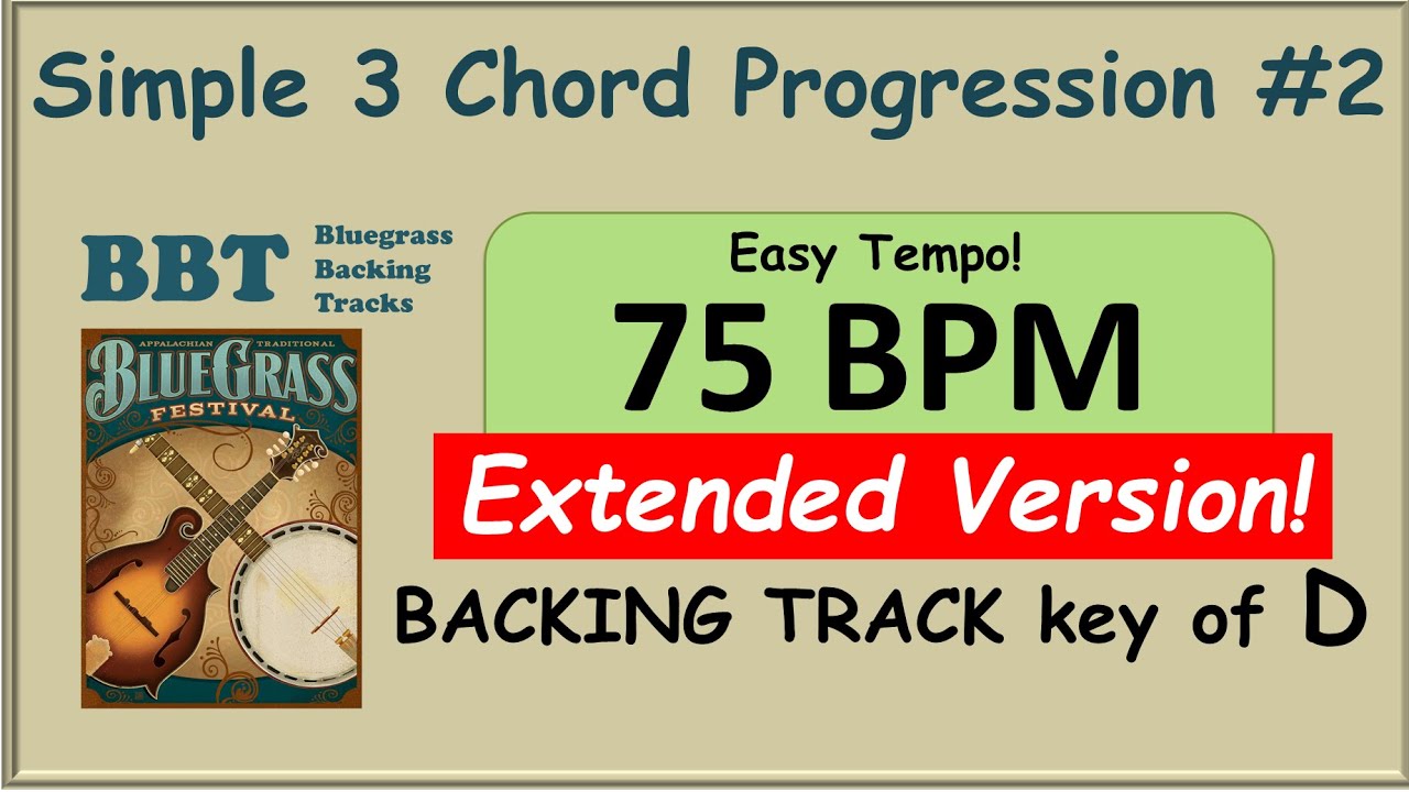 Extended 3 Chord Bluegrass Progression in D 75 BPM