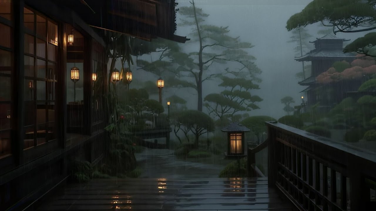 Relaxing rain on a Japanese porch, zen garden sounds for sleep, study & meditation