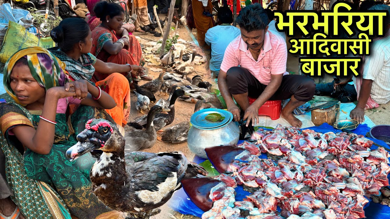 भरभरिया आदिवासी बाजार | पानी के भाव मे पचौनी मिलता यहाँ | Village Tribal Market | Mutton Recipe