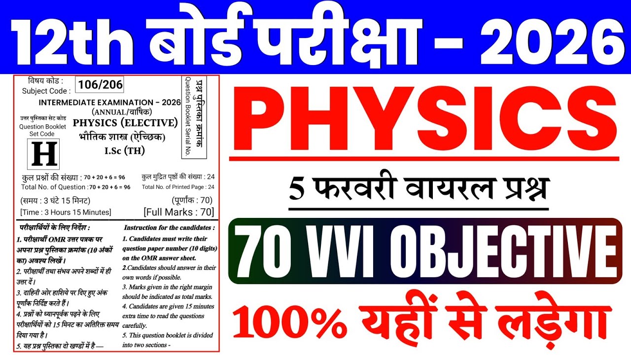 5 February 12th Physics Viral Objective Question 2026 || Vvi Objective Question 2026 12th Physics