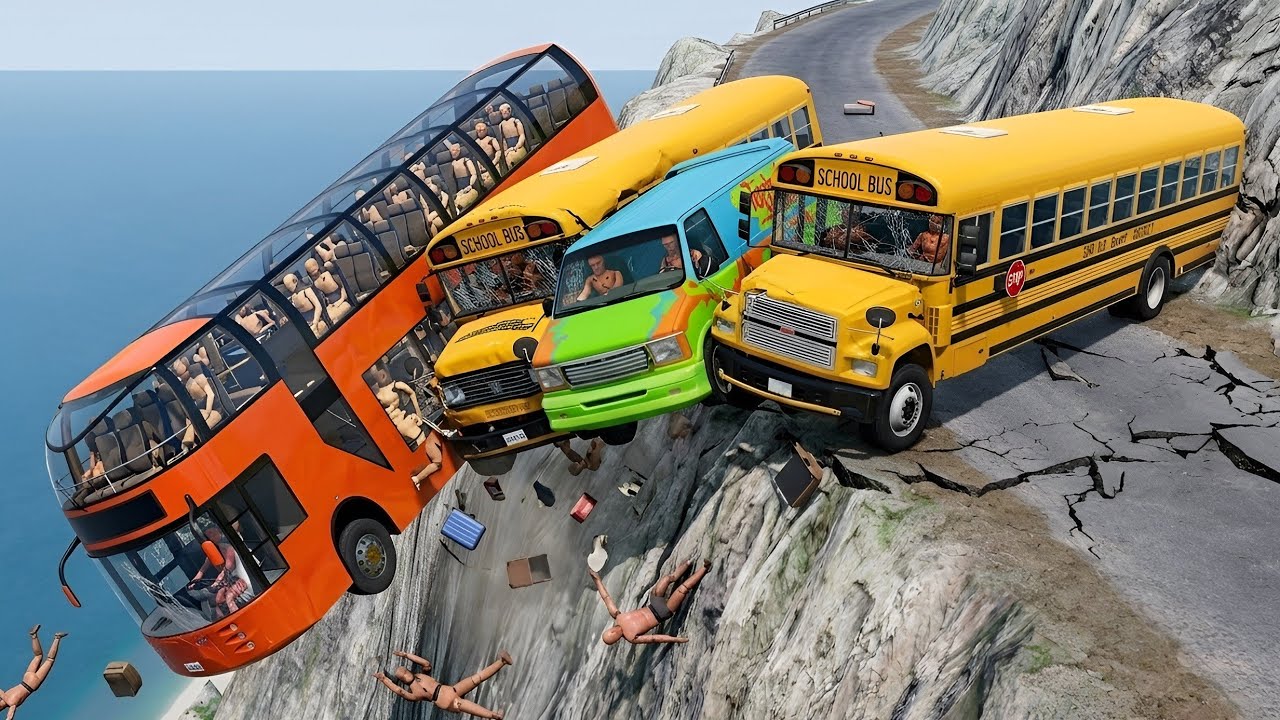 Deadly Cliff Road vs Full Loaded Bus 😱 | BeamNG.drive Realistic Crash Test