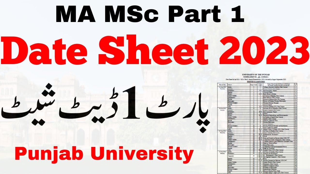 MA MSc Part 1 Official Complete Date Sheet 2023 PU