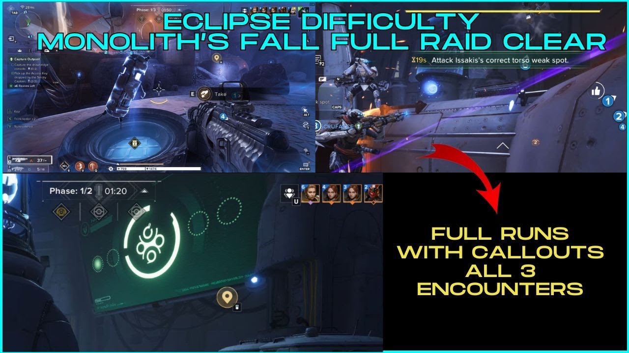 Monolith's Fall Eclipse Difficulty Raid Clear - Full Runs with callouts - #destinyrising
