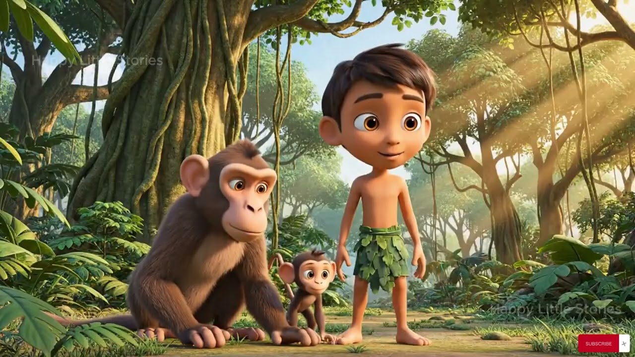 Jungle Boy Saves Baby Monkey 🐒 | Tarzan-Type Jungle Story for Kids | 3D Cartoon
