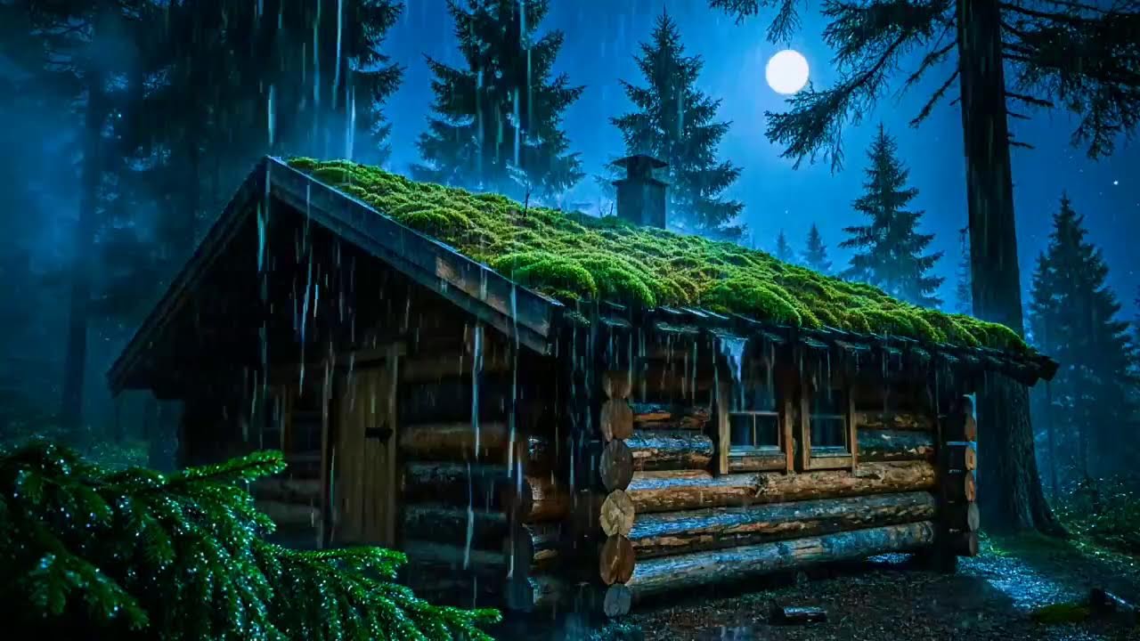 Heavy Rain on Forest Cabin at Night 🌧️ Relaxing Rain Sounds for Deep Sleep