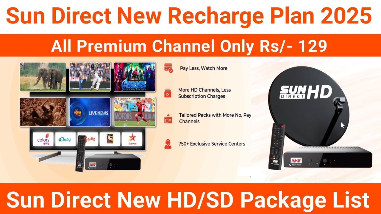 Sun Direct Recharge Plans 2025 | Sun Direct Packages | Sun Direct DTH Plans | Sun Direct HD Plans