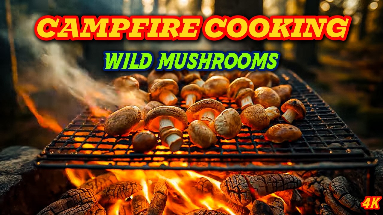 1.3H Forest Mushrooms Grilling Over Campfire with Birdsong | Relaxing Nature Cooking Video 4K ASMR