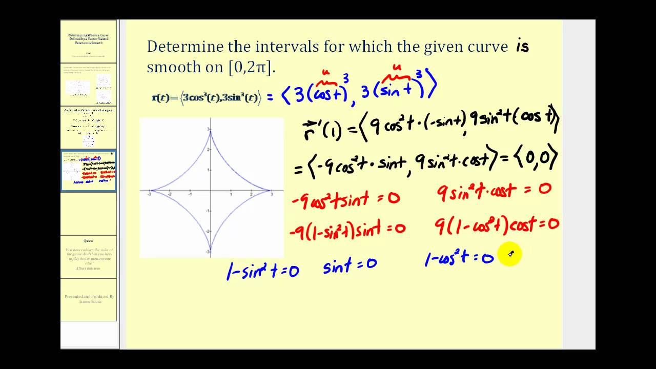 Determining Where a Space Curve is Smooth from a Vector Valued Function