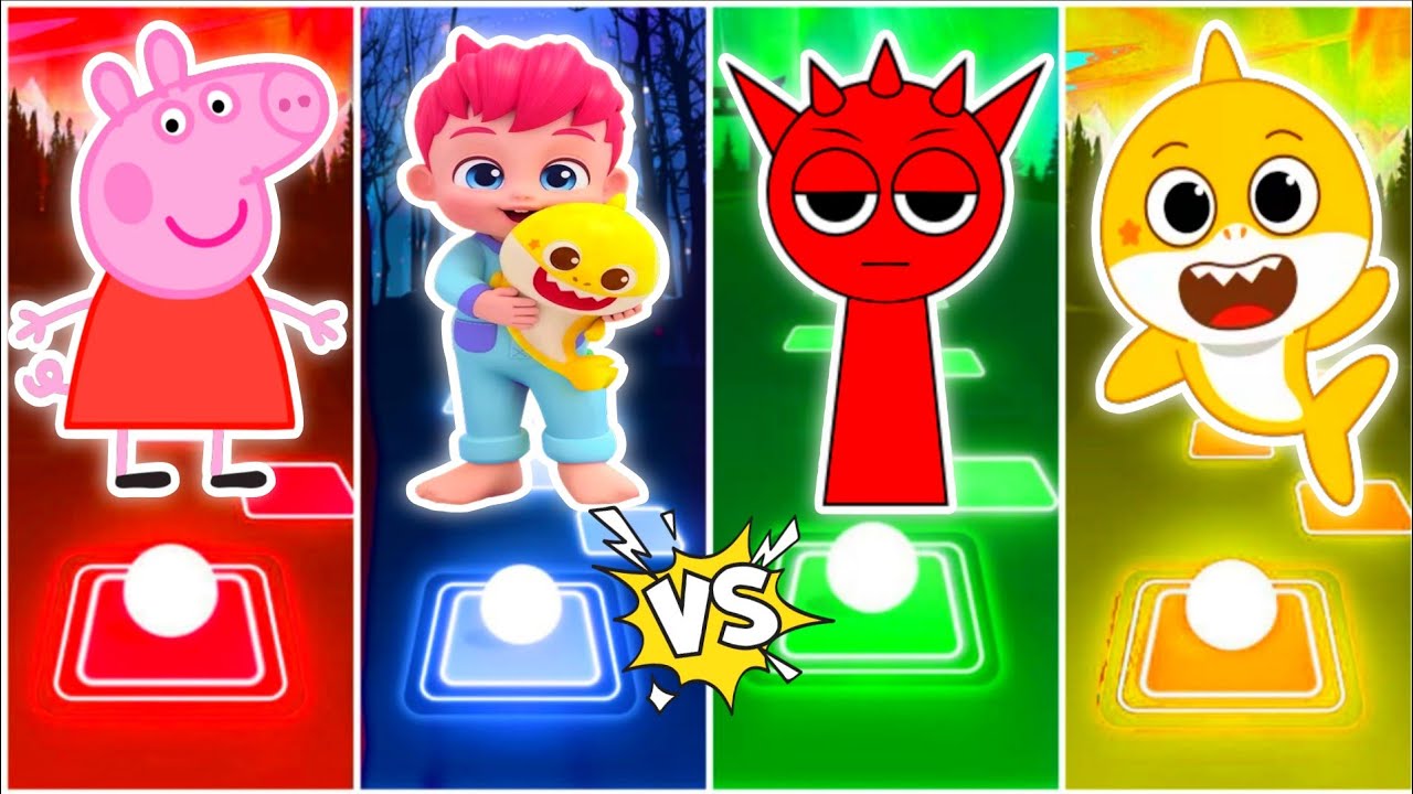 Pegga Pig vs Pingfonk vs Sprunki vs Baby Shark Song Tiles Hop Endless Mode | 
