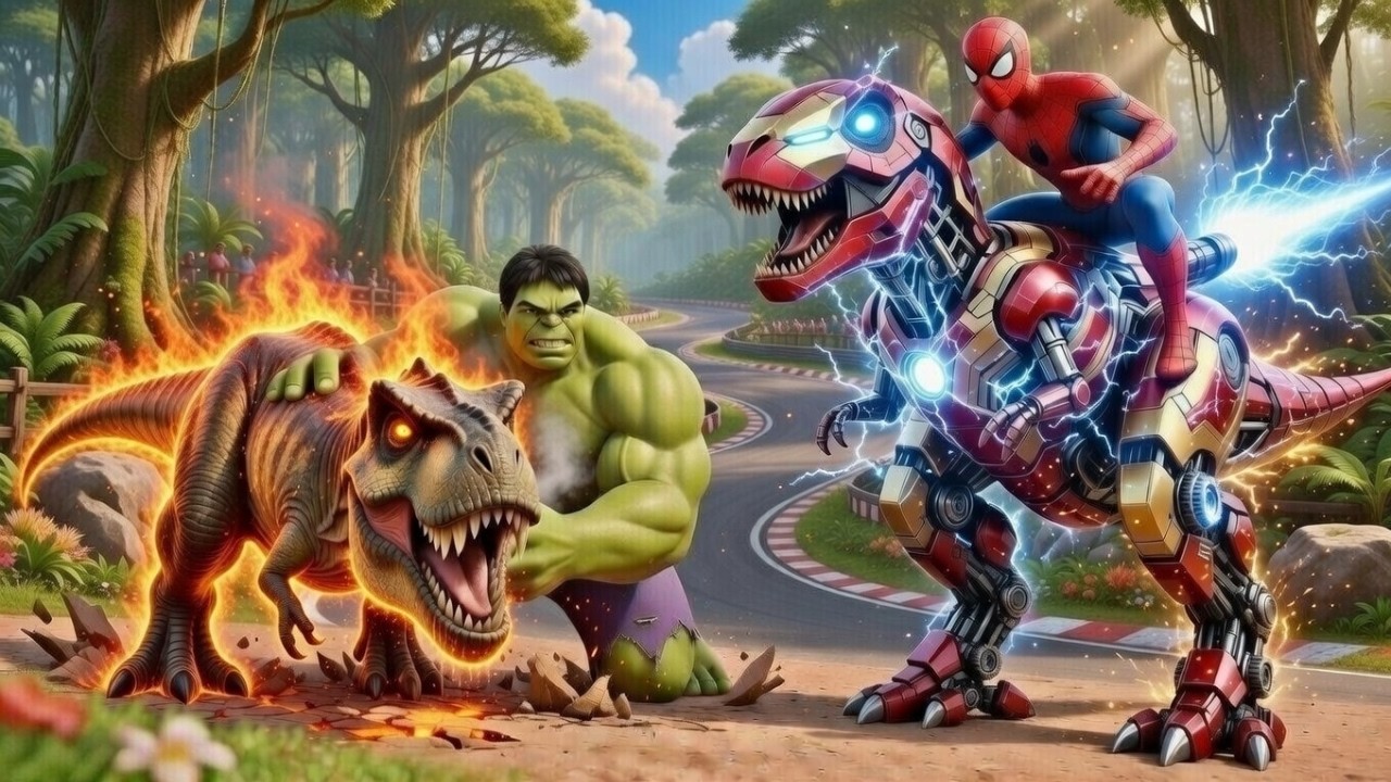 🦖🕷️ SPIDERMAN Wins The Magic Legendary T-REX Dinosaur Racing Championship – Epic Racing Challenge!
