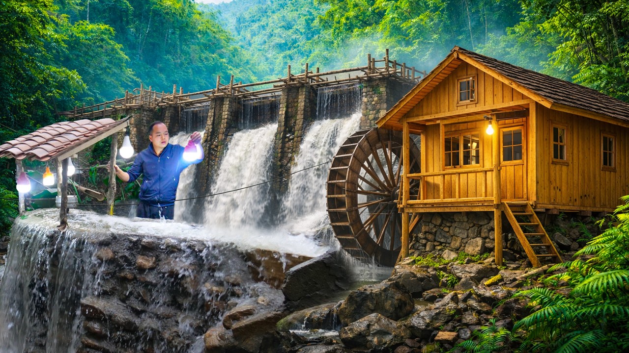 Primitive Hydropower Build | Turning a Forest Waterfall into Electricity