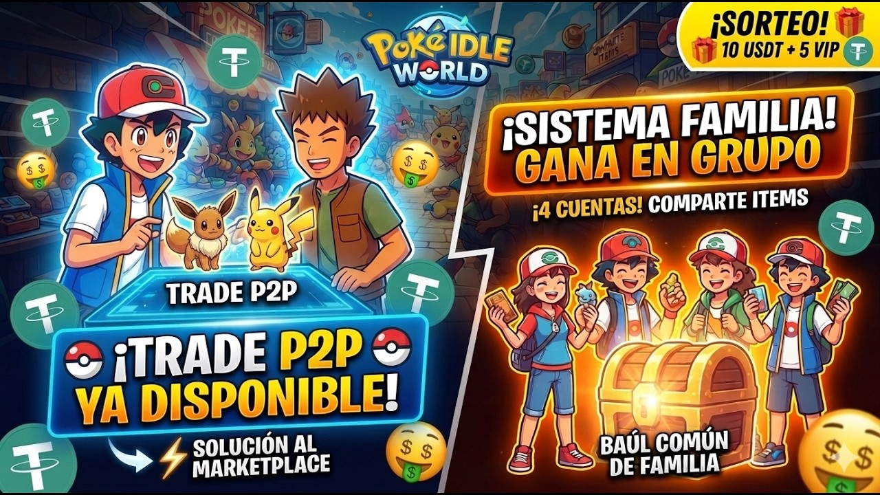 💎&iexcl;LO MEJOR QUE HA HECHO POKE IDLE!  P2P + BAUL COMPARTIDO | sorteos usdt + vip