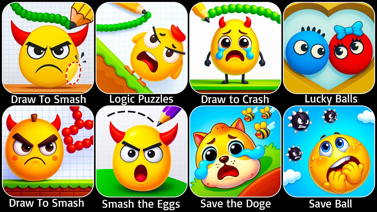 Draw To Smash,Hide Ball,Logic Puzzles,Draw to Crash,Smash the Eggs,Draw to Smash Gameplay