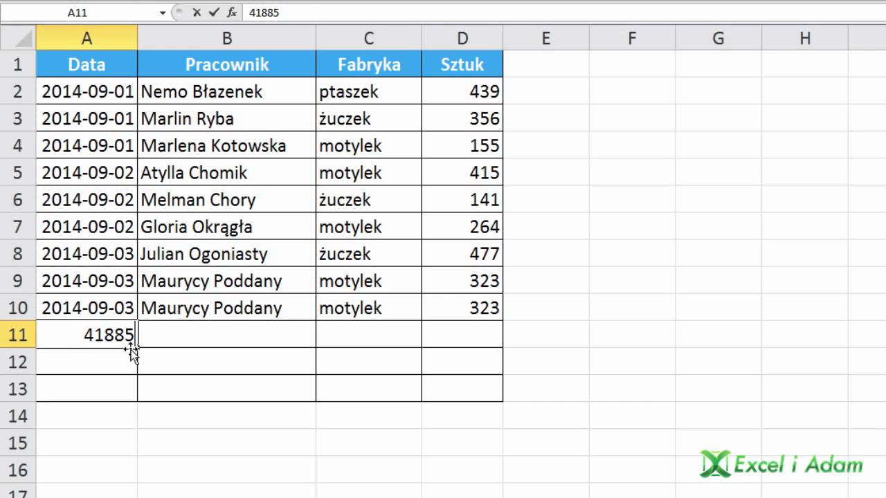 Excel - Szybkie wprowadzanie wartości powyżej - porada #152