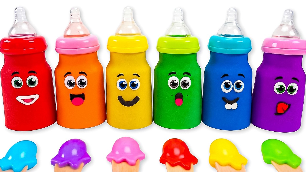 DIY ASMR How to Make Colorful Rainbow Clown Bottles Milk with Kinetic Sand🌈Satisfying Video