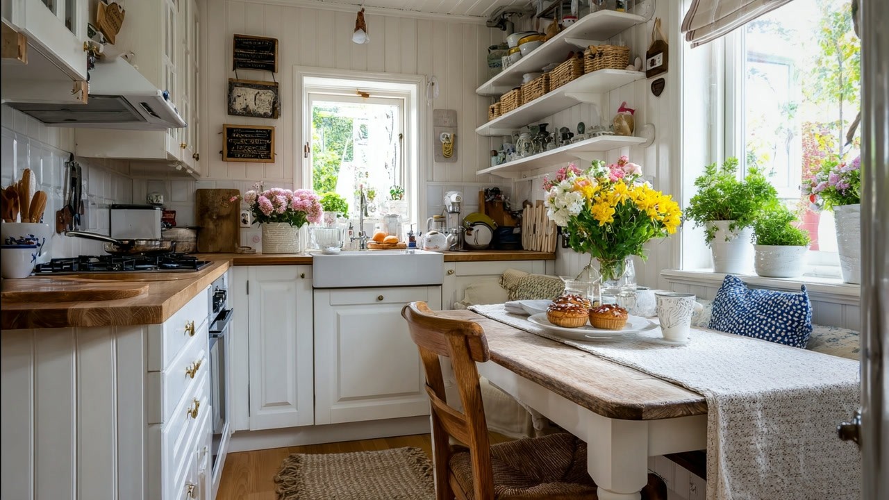 Small Open Kitchen Decorating Ideas for a Cozy Spring Cottage Look