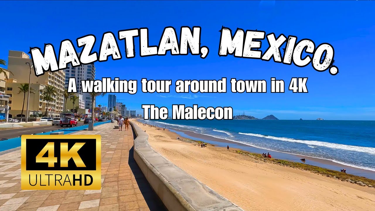 A walking tour of Mazatlan, Mexico. El Malecón in 4k (chill music)