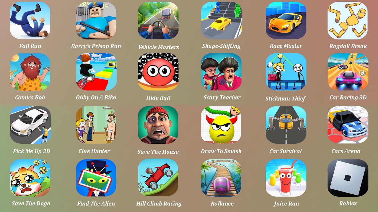 Draw to Smash,Hide Ball,Vehicle Masters,Barry's Prison Run,Grimace Monster,Vehicle Masters
