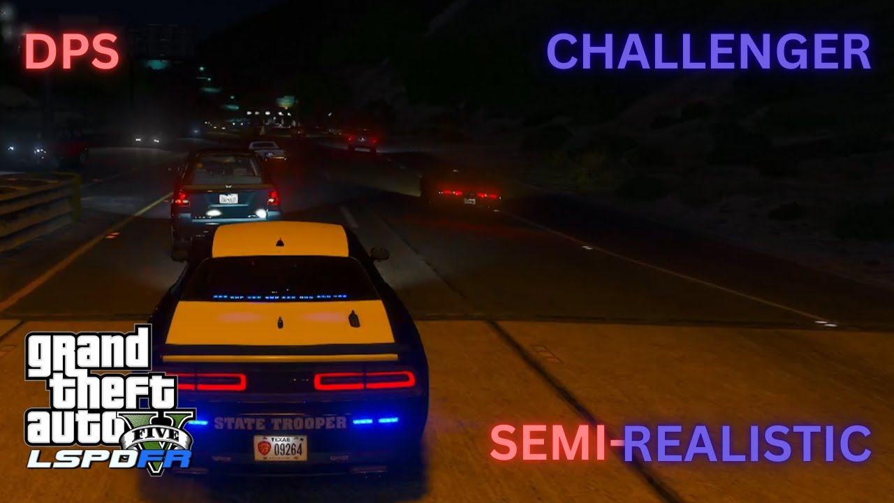 Realistic Dodge Challenger Police Patrol Highway Action