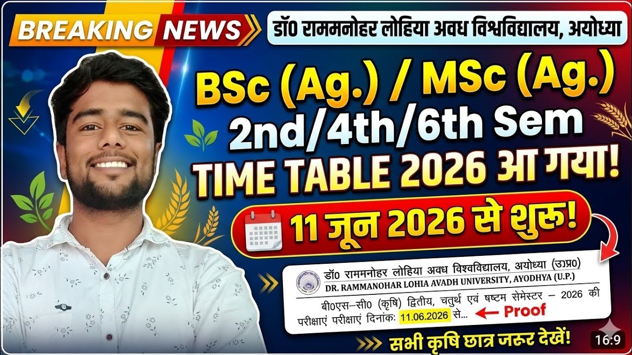 RMLAU BSc/MSc (Ag) 2nd, 4th, 6th Sem Time Table 2026 | Exams starting from June 11
