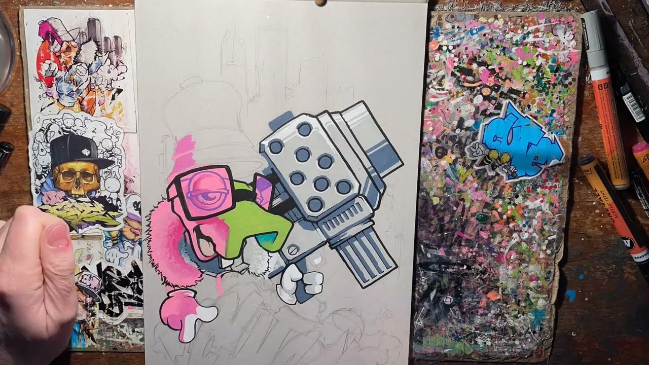 Timelapse - Drawing a Vaughn Bode lizard in a graffiti style