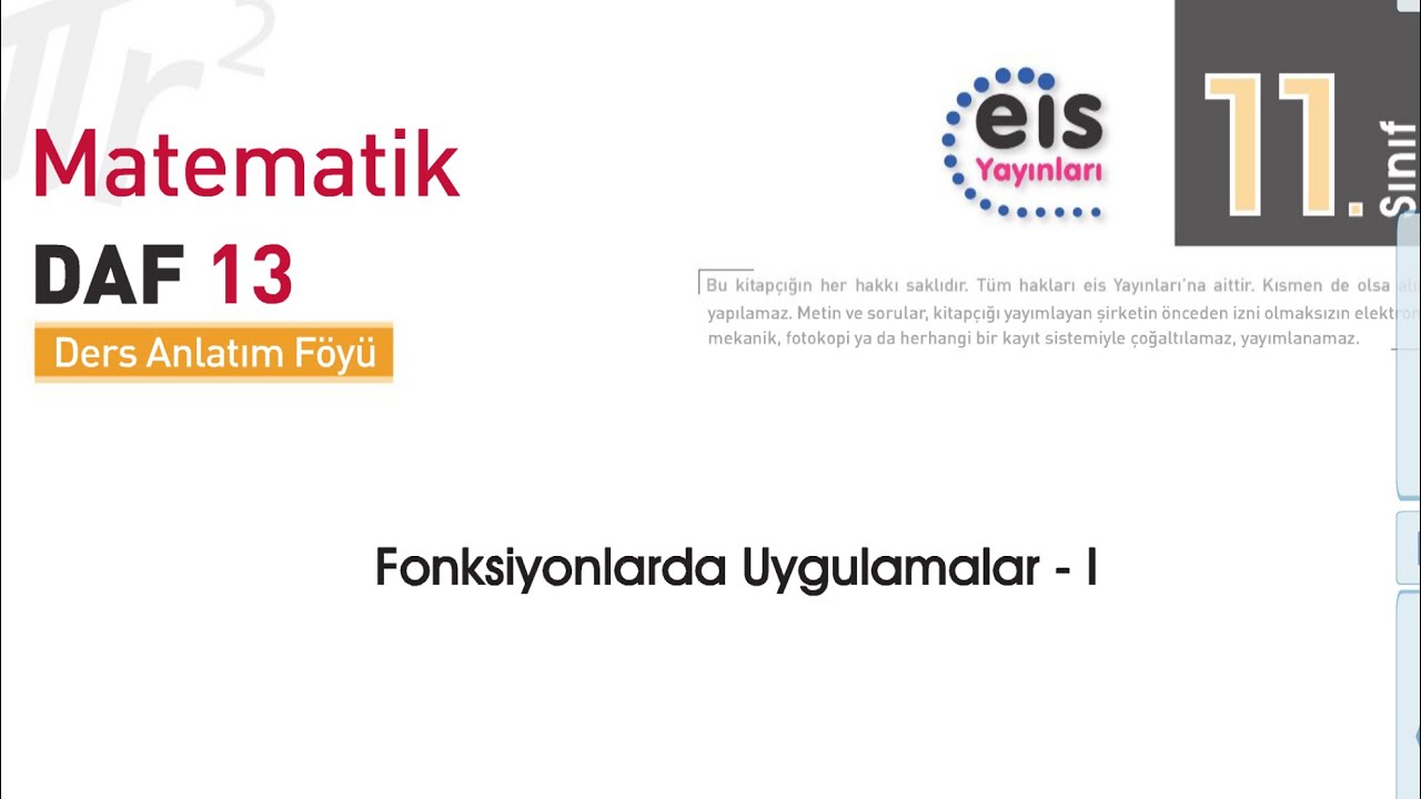 Fonksiyonlarda Uygulamalar ,DAF 13, EİS, 11. Sınıf,Fonk Grafiklerinde Tanım ve Görüntü Kümesi