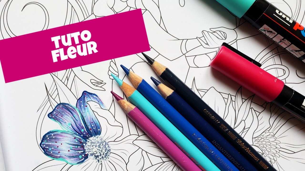 Tuto fleur crayons de couleur. coloriage adulte