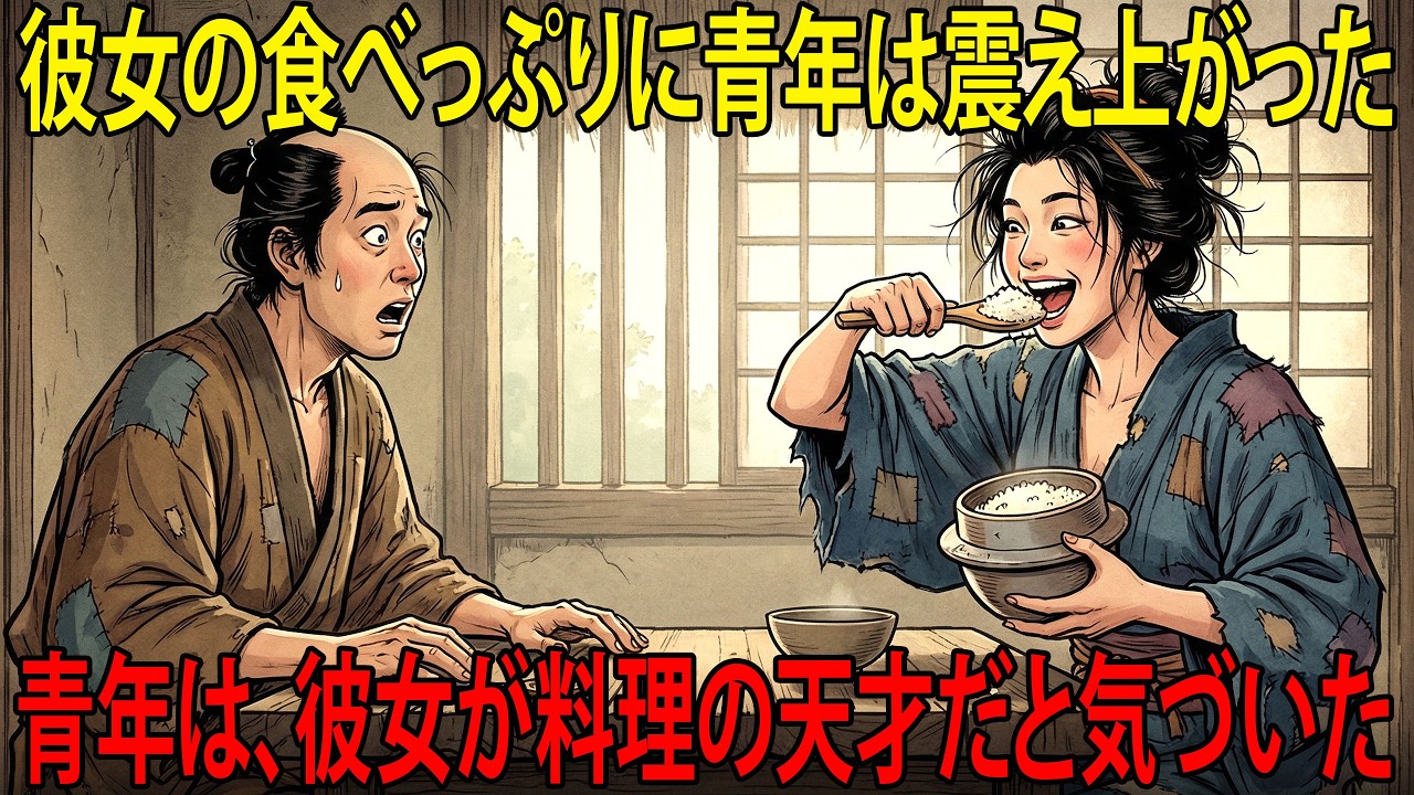 純朴な青年は、たった五両の元手で市場で殴られていた誰にも顧みられない娘を買い戻した。娘が食いしん坊すぎて「とんでもない食い潰しを買った」と青ざめるが―まさか彼女は料理の天才だった｜泣ける話｜民話｜昔話
