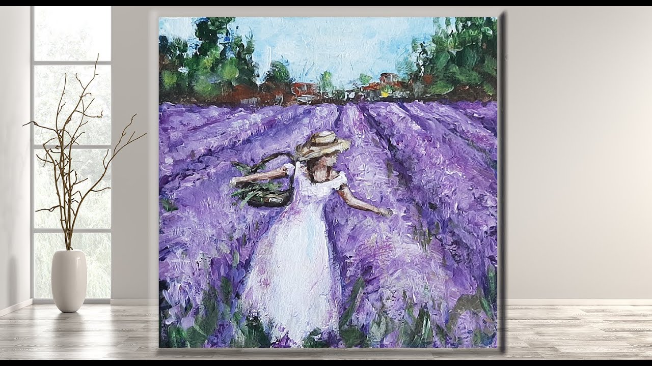 Girl in Lavender Field / Impressionistic Painting / Step by Step Acrylic  for Beginners/ MariArtHome