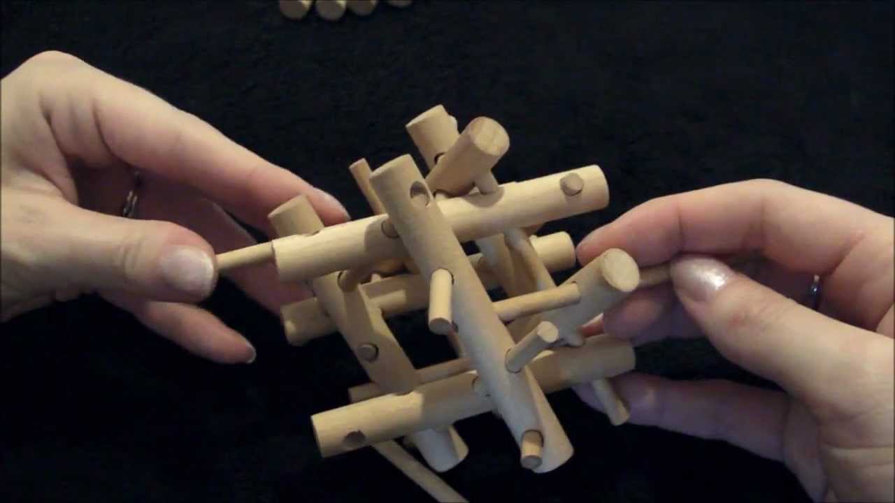 Tri Frame Puzzle Solution & Tutorial - Wooden Brain Teaser Bamboo Puzzle (3D Pegs & Sticks)