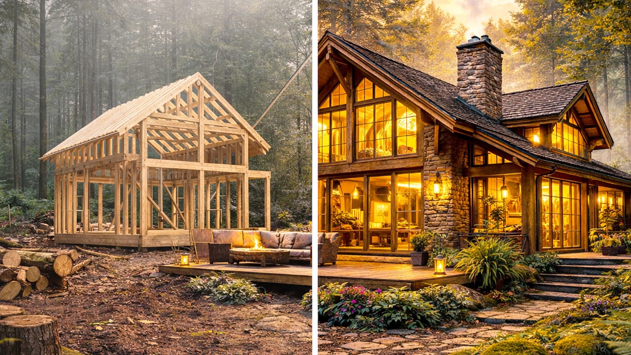 I Turned an Abandoned House Frame Into a Luxury Forest Cabin (ASMR)