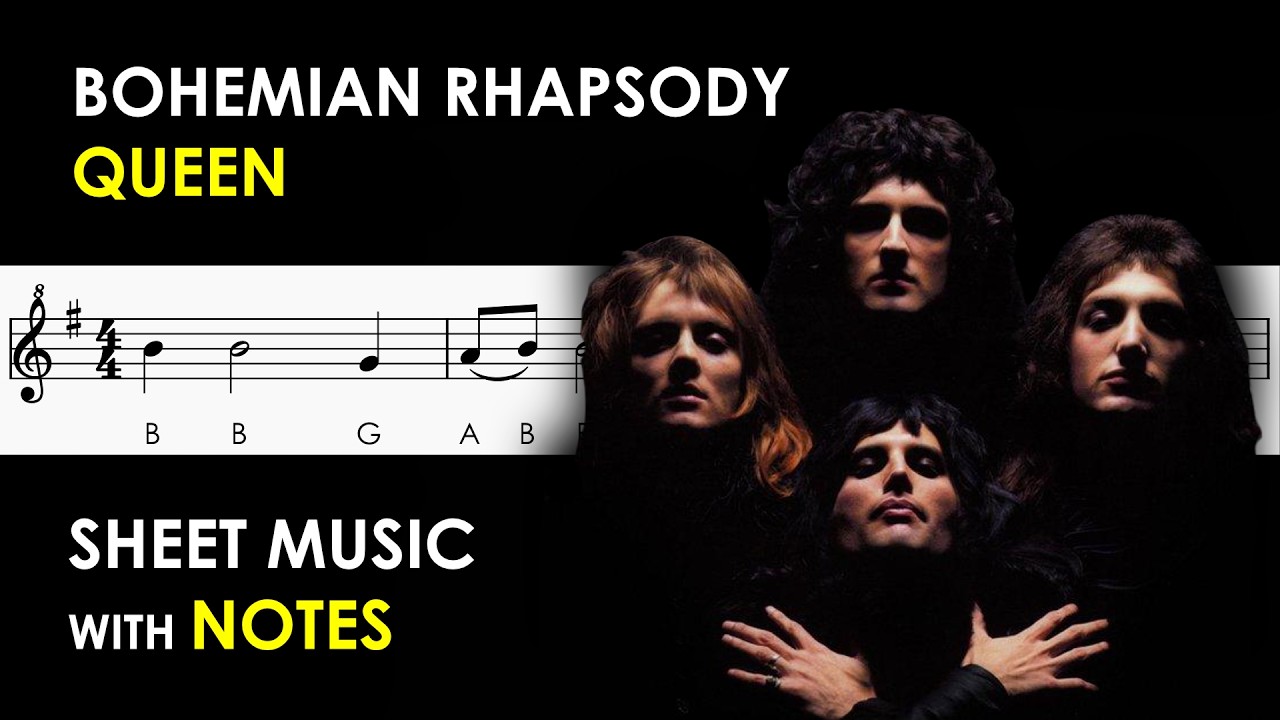 Bohemian Rhapsody - Queen | Sheet Music with Notes for Recorder, Flute, Violin Tutorial