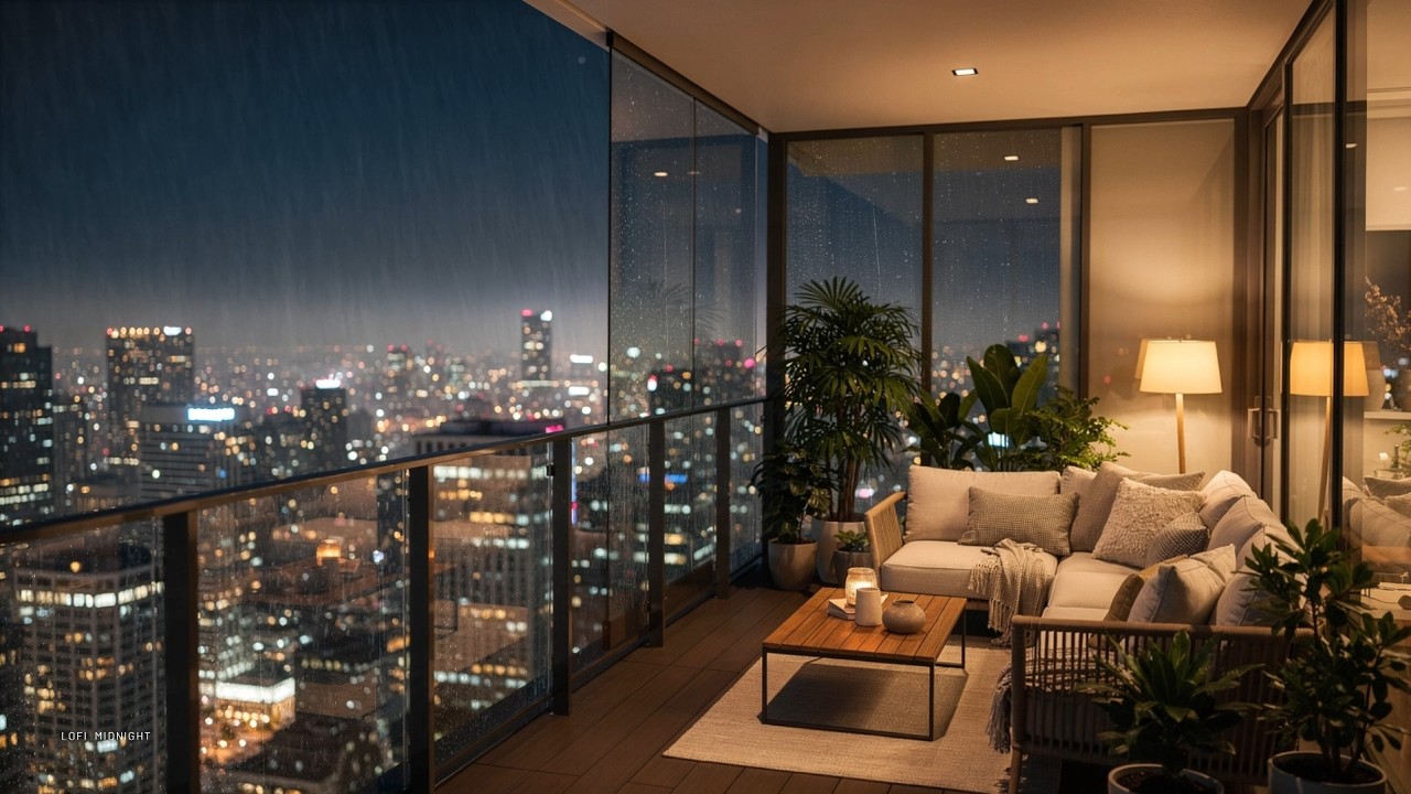 Rainy Balcony Night ☔ Relaxing  Lofi Beats for Late Night Study & Deep Focus
