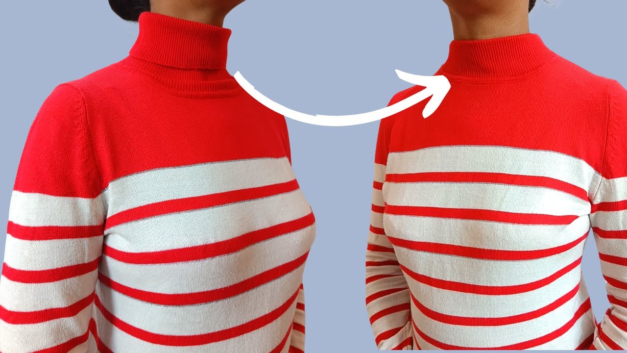 Great sewing trick to shorten a turtleneck sweater quickly!