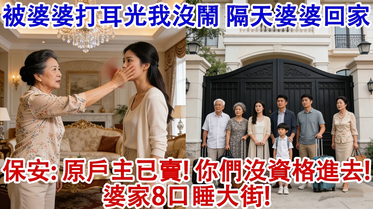 被婆婆打耳光後我沒鬧，隔天婆婆回家時，保安：房子戶主已賣，你們沒資格進去！婆家8口睡大街！#婆媳 #家庭 #婚姻 #情感故事 #為人處世