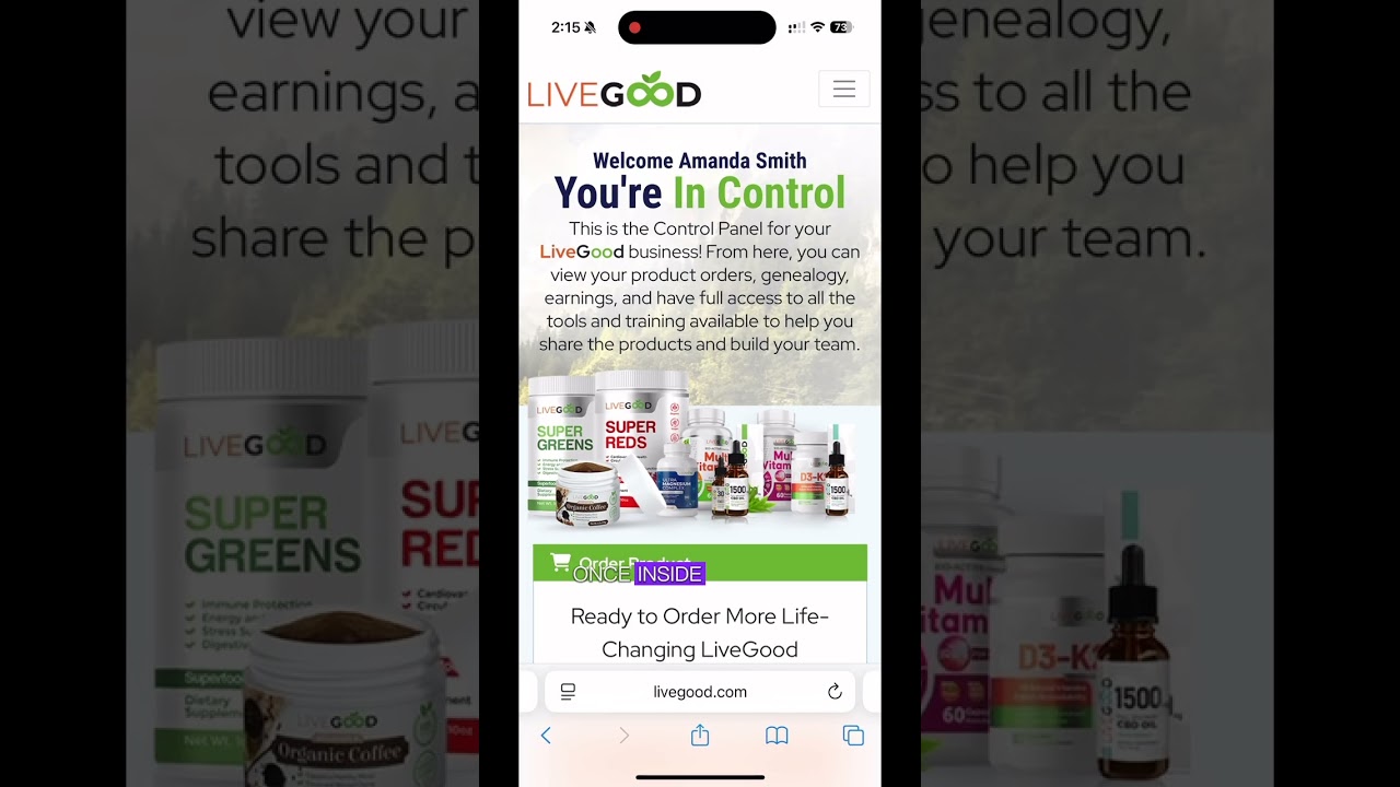 LiveGood Back Office Tutorial- (Login + Dashboard Walkthrough) Part 36