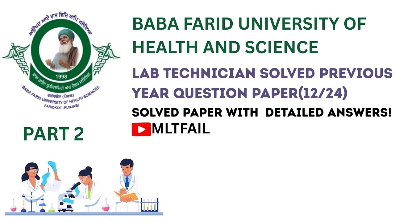 BFUHS LAB TECHNICIAN PREVIOUS YEAR QUESTION PAPER 12/2024 Part2 |lab technician question answers
