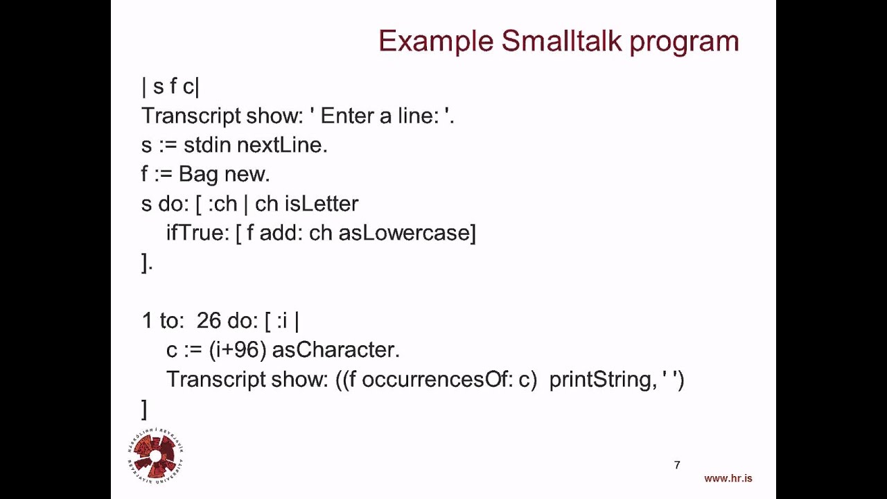 Programming Languages: Smalltalk - 1