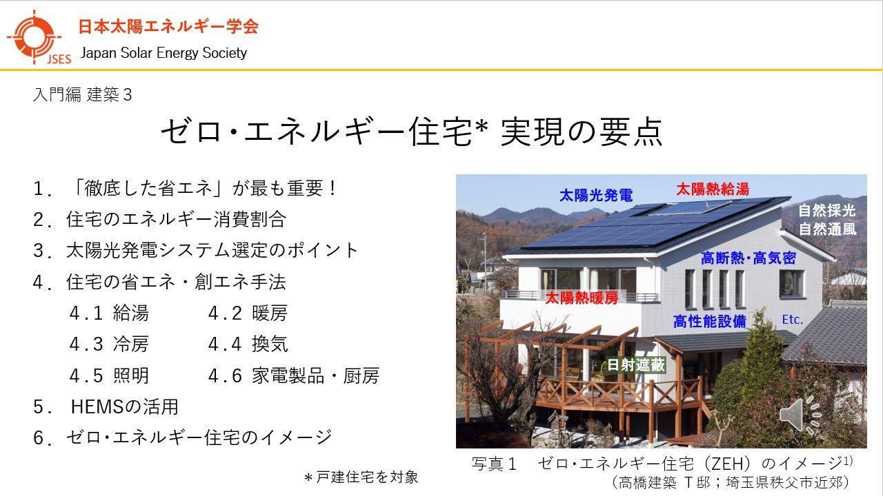 入門編　建築３　ゼロ･エネルギー住宅実現の要点　 3～6章（太陽光発電システム選定のポイント／住宅の省エネ・創エネ手法／HEMSの活用／ゼロ･エネルギー住宅のイメージ）ver1- 2