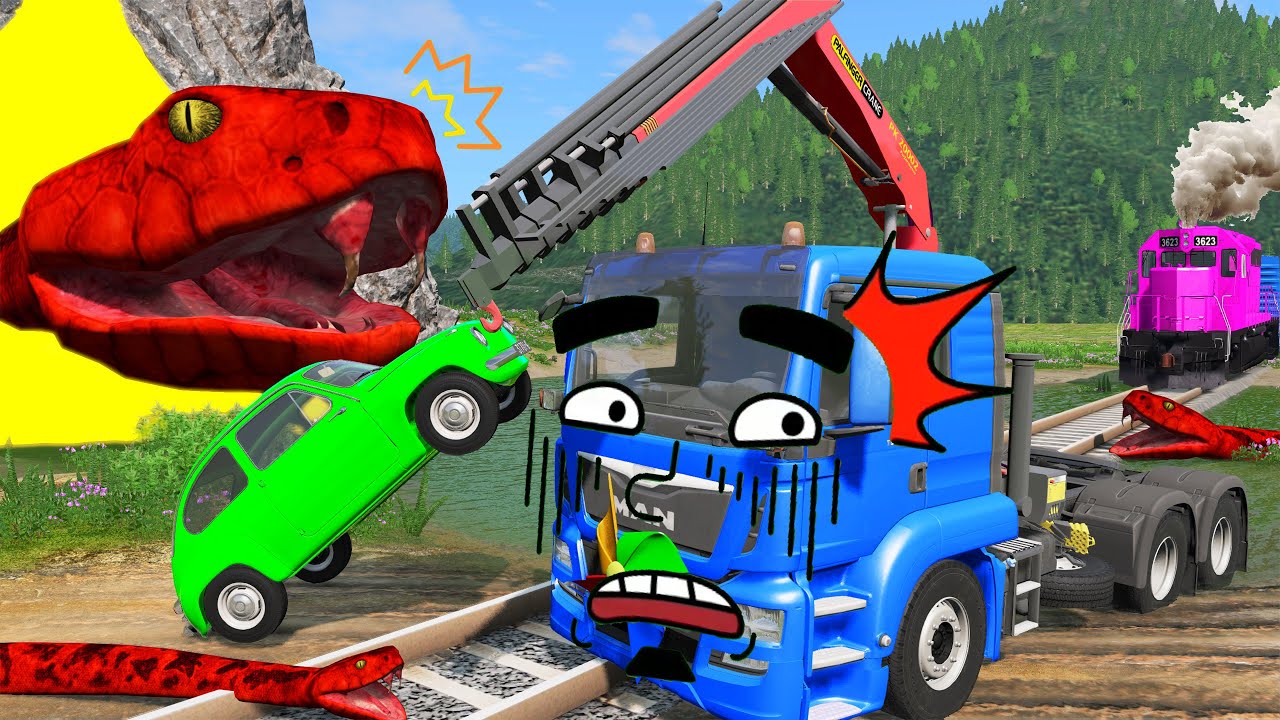 Trucks vs Bollards Trap - Cars vs Deep Water - BeamNG