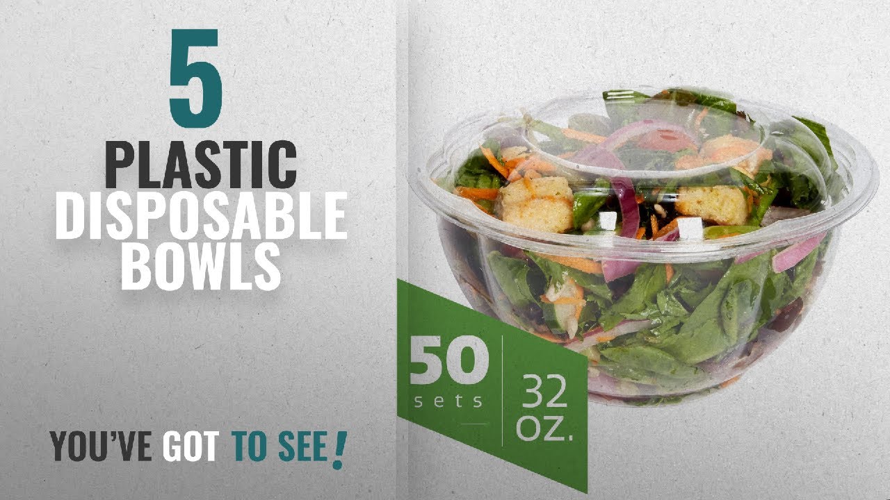 Best Plastic Disposable Bowls [2018]: Salad Bowls to go with Lids (50 Pack) - Clear Plastic