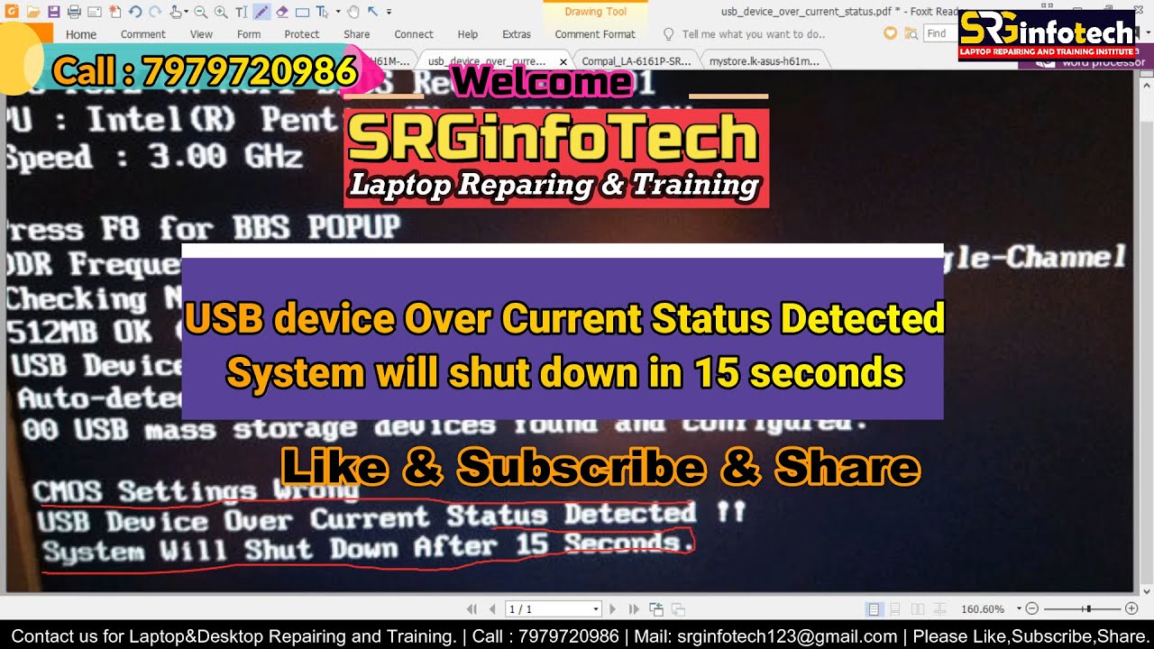 #SOLUTION USB device Over Current Status Detected, System will shut down in 15 seconds #SRGinfoTech